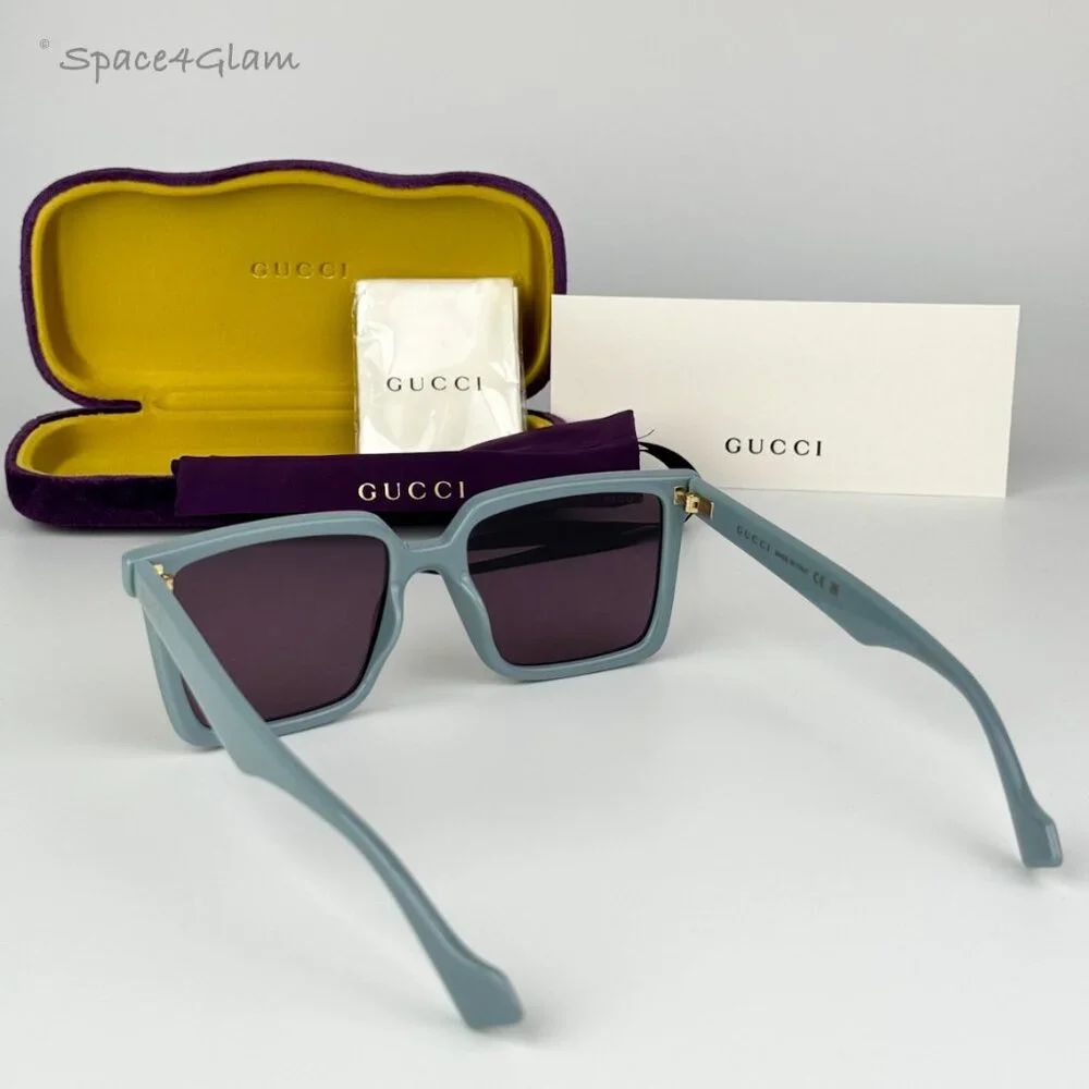 NEW Gucci GG1540S 003 Light Blue Violet Logo Mirrored Men Square Sunglasses
